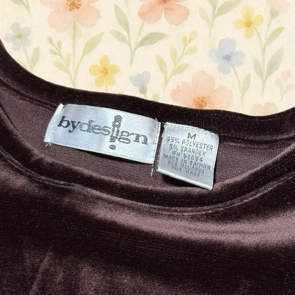 Vintage 90s Brown Velvet Top Medium Bydesign Velour Short Sleeve Baby Tee - Picture 7 of 7